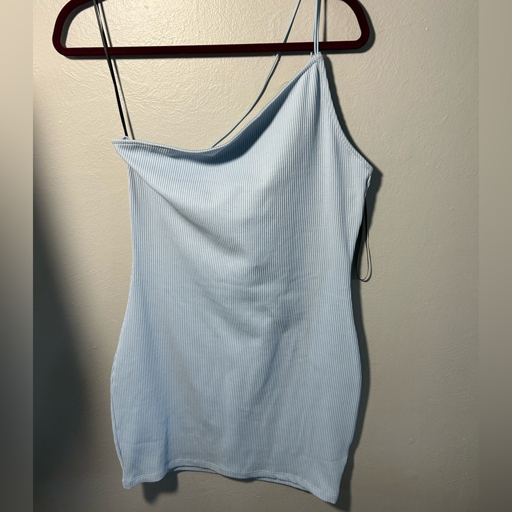Light Blue Ribbed One-Shoulder Women's Dress